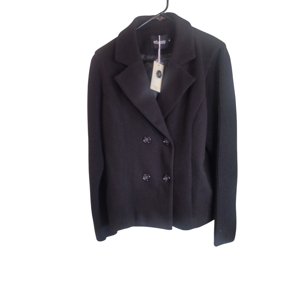 Ebossy Collection Womens Black Wool Blend Double Breasted Pea Coat XL NWT